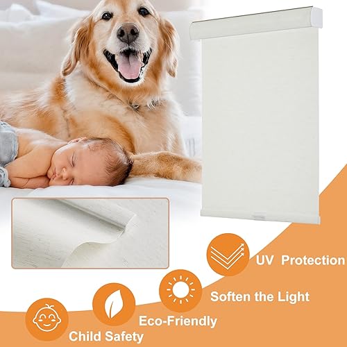 Miniatura 3 de Persilux Persianas enrollables sin cordón, con filtro de luz, tela de lino tejido natural, protección UV, persianas enrollables para ventanas para