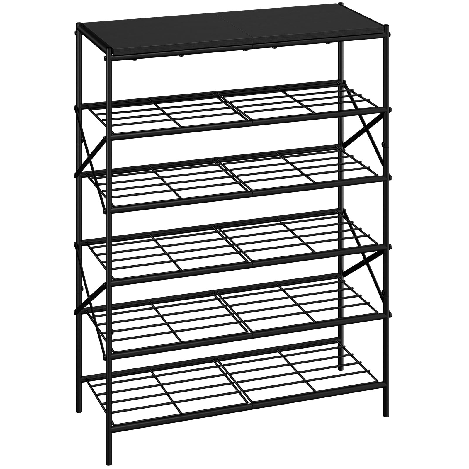 IBUYKE 6 Tier Shoe Storage Rack with Shelf, Large Capacity Metal Shoe Storage Organizer for 24 Pairs of Shoes, for Entryway Hallway Closet Garage, Black TXJ016B