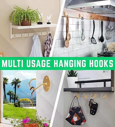 Miniatura 3 de Ganchos de techo para plantas colgantes, 4 piezas de 2.56 pulgadas con recubrimiento de polvo resistente, ganchos colgantes dorados para comederos