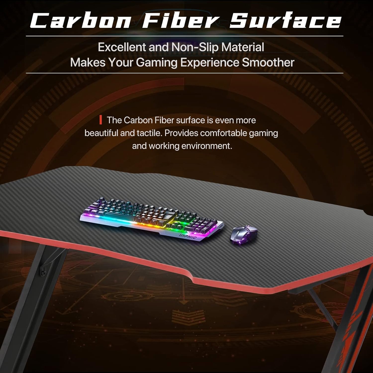 HKLGorg Gaming Desk Computer Desk Z Shaped Gaming Table Writing Modern Ergonomic Racing Style Home Office Table Workstation Carbon Fiber Headphone Hook for Men Boyfriend Female Gift (Red, 35")