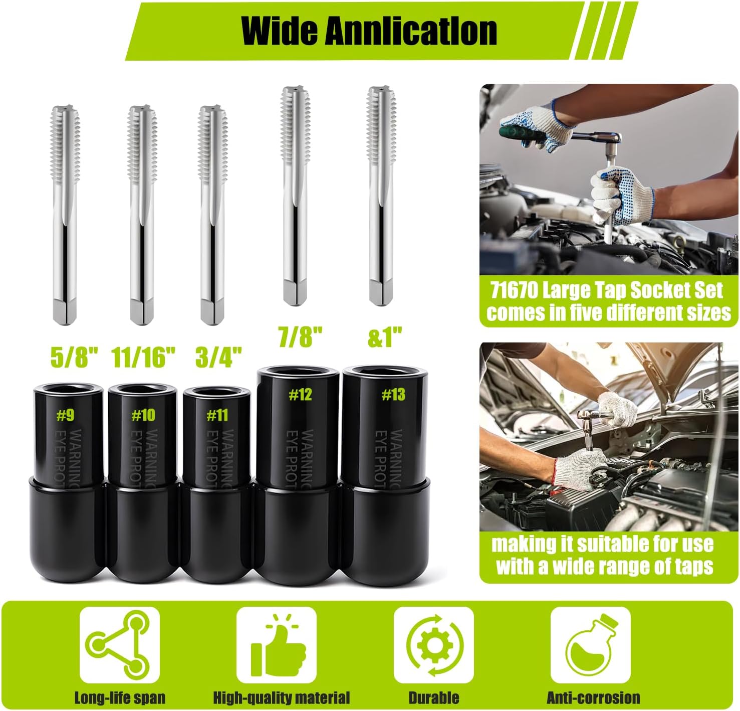 71670 Large Tap Socket Set, 5-Piece Tap Socket Adapter Kit, Fits 5/8", 11/16", 3/4", 7/8" & 1" Taps, 1/2" Drive, Compatible with M.C.T.I. Standard Taps