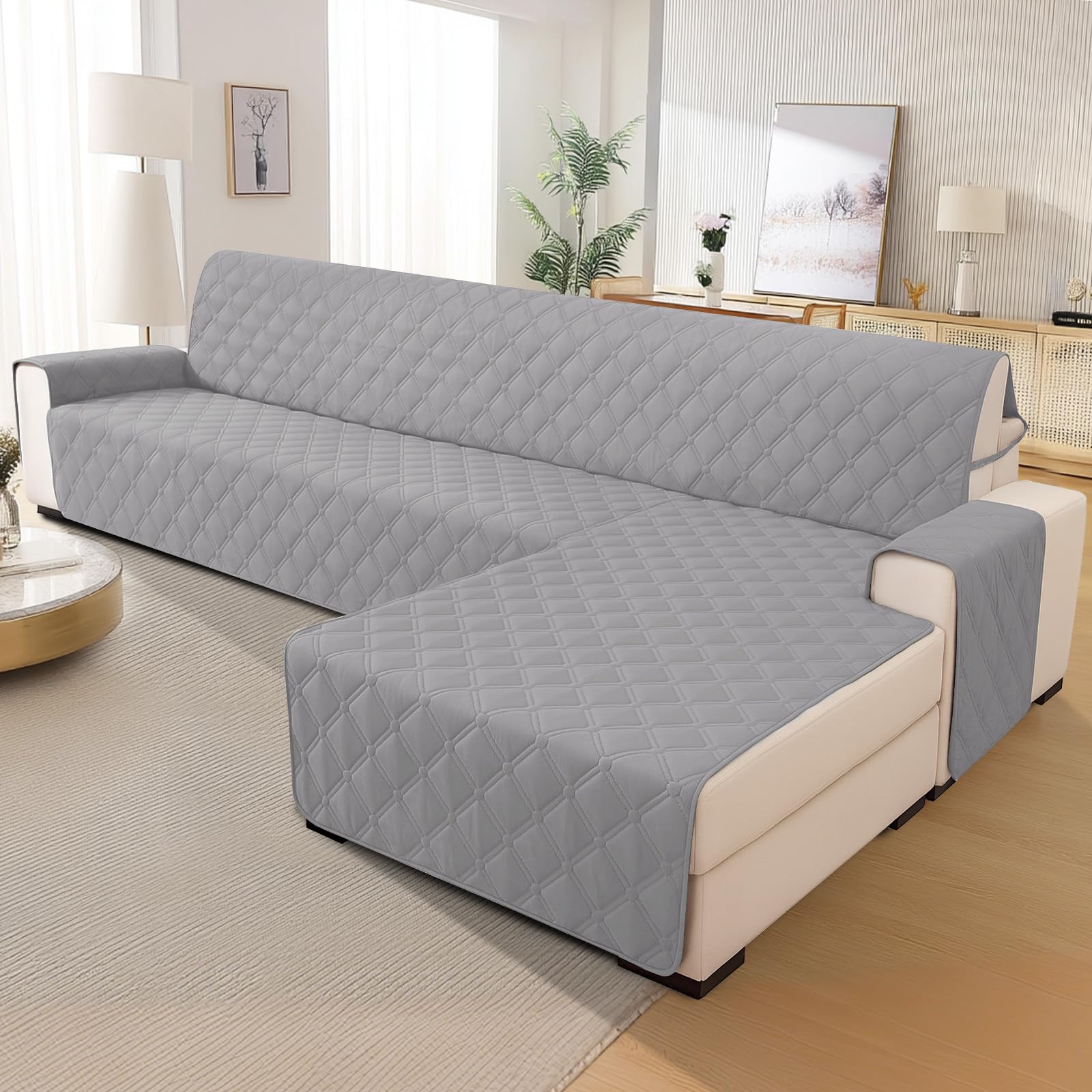 Ystyle Impermeable Fundas para Sofa Chaise Longue 2 Plazas(L 210 CM), Fundas Sofa Chaise Longue Izquierda/Derecha Universal Reversible, Cubre Sofa Chaise Longue Anti Gatos y Perro, Gris Claro