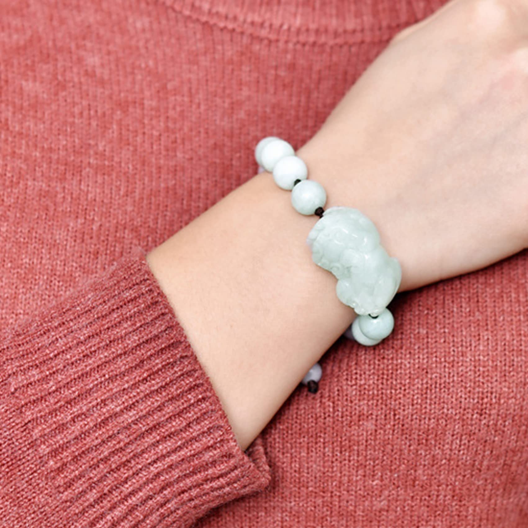 Pulsera de la Suerte, Pulsera Feng Shui, Pi Yao Jade para Mujeres y Hombres, Amuleto Piedra Preciosa Hilo Rojo Chino, ágata roja