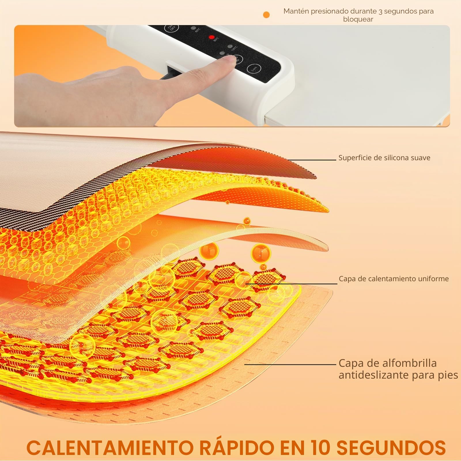 Bandeja de Calentamiento Eléctrico, Calentador Alimentos Portatil Silicona Plegabl Placa Calentadora con 3 Ajustes de Temperatura y Temporizador, para Bufés, Familia, Fiestas, Eventos (Blanco)