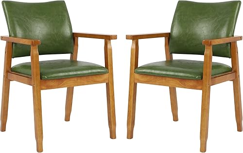 Miniatura 42 de NOBPEINT Mid-Century - Silla auxiliar de comedor con asiento de piel sintética en color negro, sillón en nogal, juego de 2 Negro