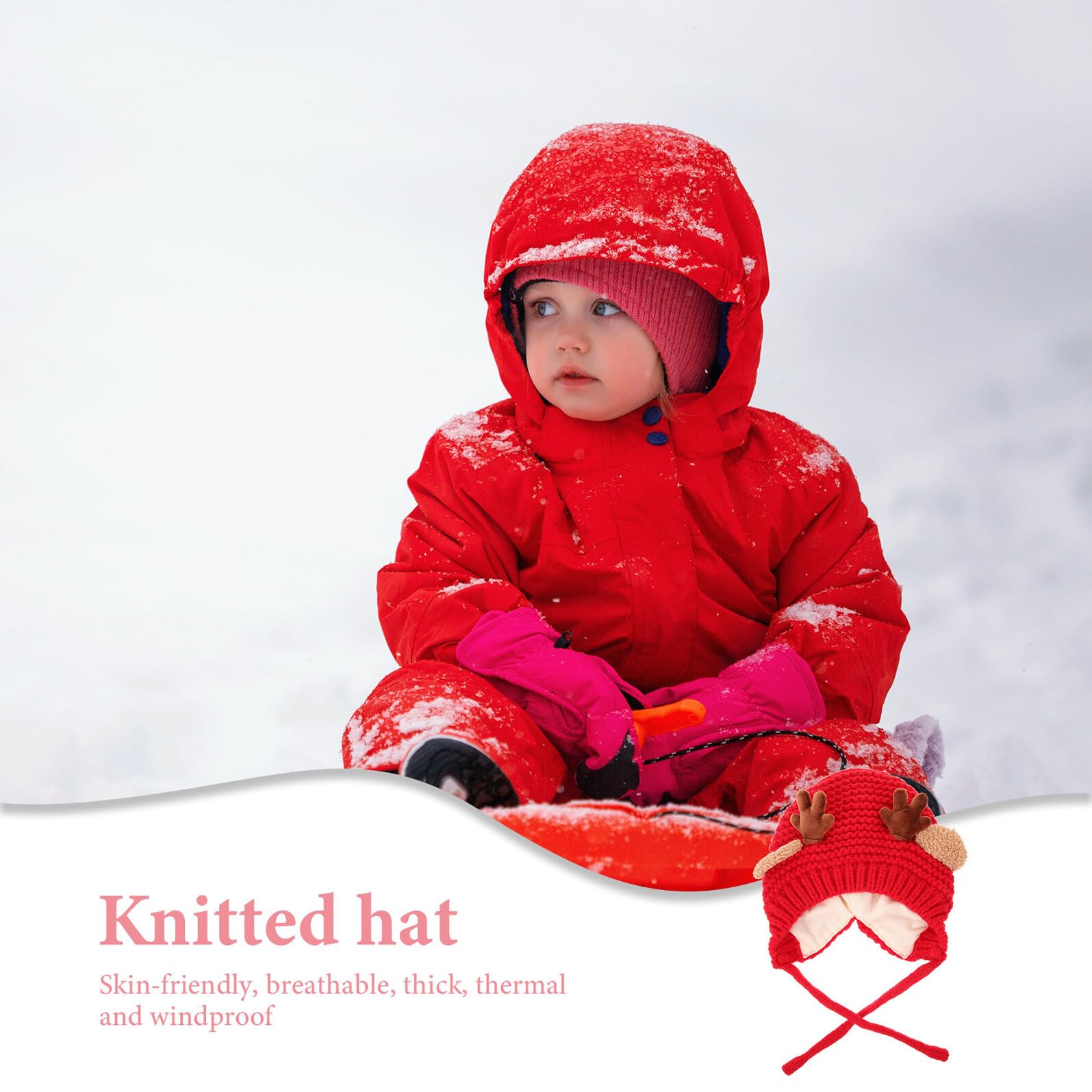 iplusmile Bonnet Tricoté Laine pour Garçon Fille Hiver Chaud et Respirant avec Motif de Cerf Bonnet Doux et Épais pour Ans Couvre-Chef Automne et Noël Rouge