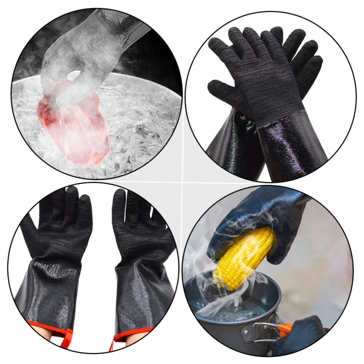 Guanti Resistenti al Calore Neoprene Nero 1 Paio per Barbecue | Impermeabili, Taglio e Presa Antiscivolo, Protezione del Polso, Uso Outdoor e Piano Cottura
