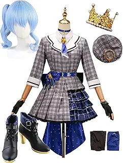 [NAMIKOE] 星街すいせい コスプレ 衣装 XS~3XL ブルー チェック ウィッグ 靴 付き セットアップ Vtuber コスチューム ハロウィン 男女兼用