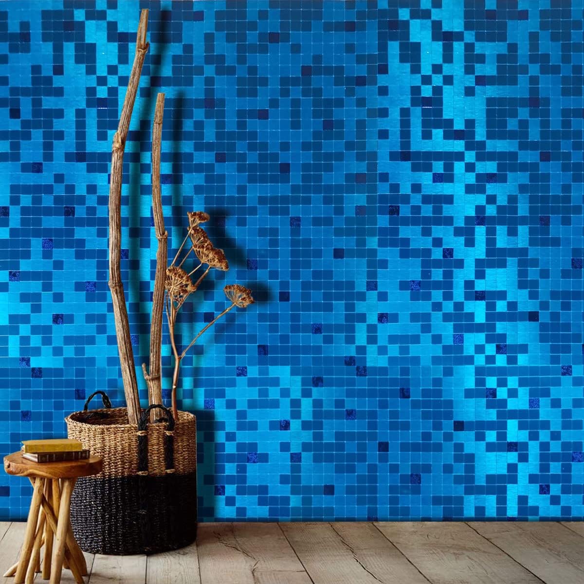 XUANINY 12-Piece Self-Adhesive Metal Backsplash, Peel and Stick Tile for Kitchen Brushed Aluminium Surface backsplash(Blue Brushed)