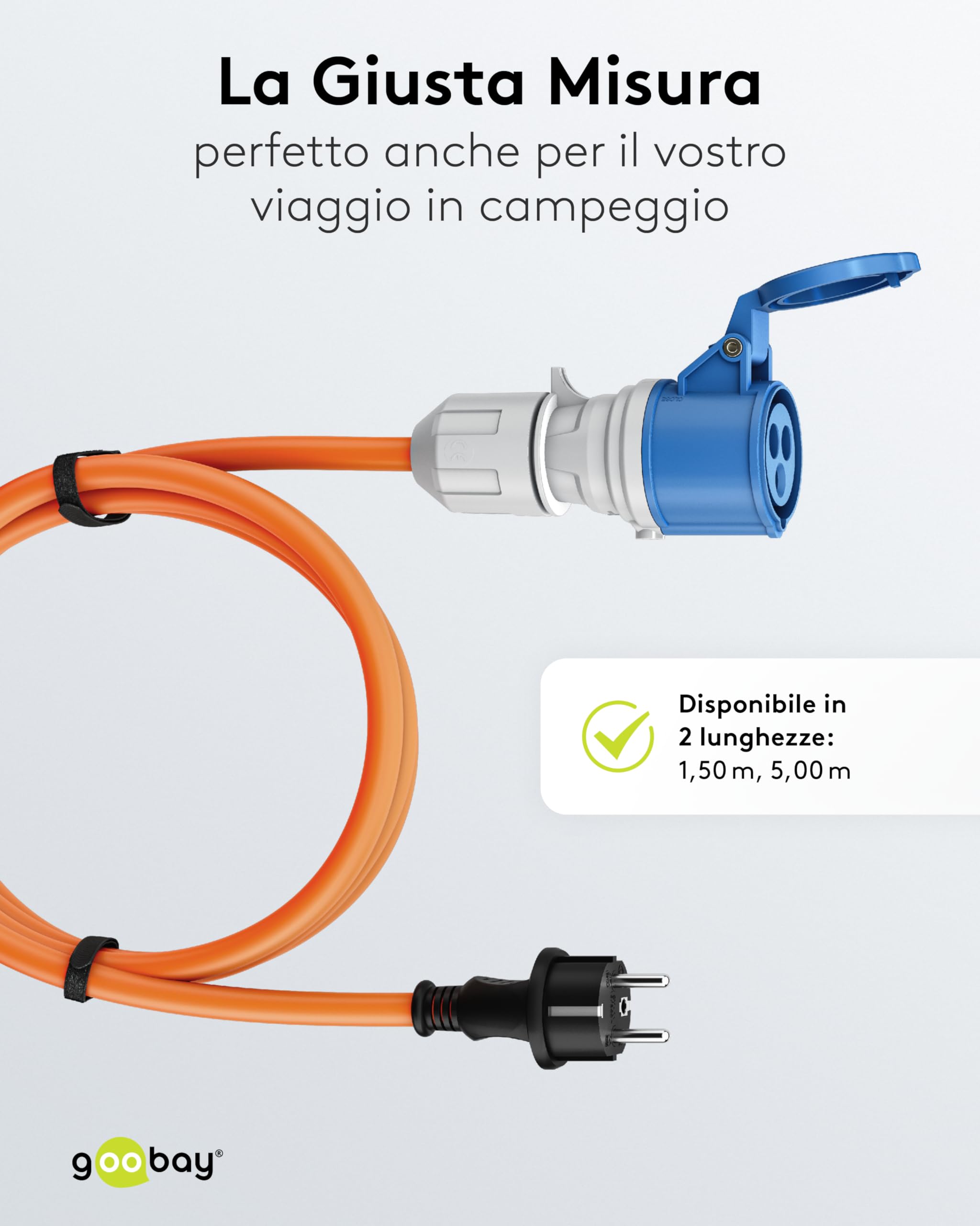 goobay Cavo adattatore CEE per caravan, 5 m, spina con contatto di protezione a presa CEE con coperchio di chiusura, IP44, cavo da campeggio, camper e caravan, 76219