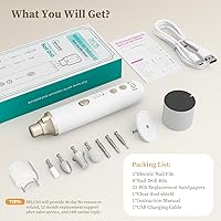 Vista 9 de PELCAS Taladro de uñas inalámbrico 8 en 1, lima de uñas eléctrico de 5 velocidades, kit de manicura y pedicura con luz LED, removedor eléctrico