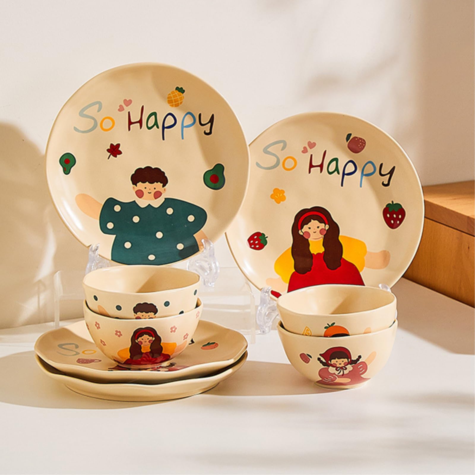 Reisschale aus Keramik, einfarbig, für den Haushalt, vier Eltern-Kind-Geschirr, "Dad", 4-teilig (Box)