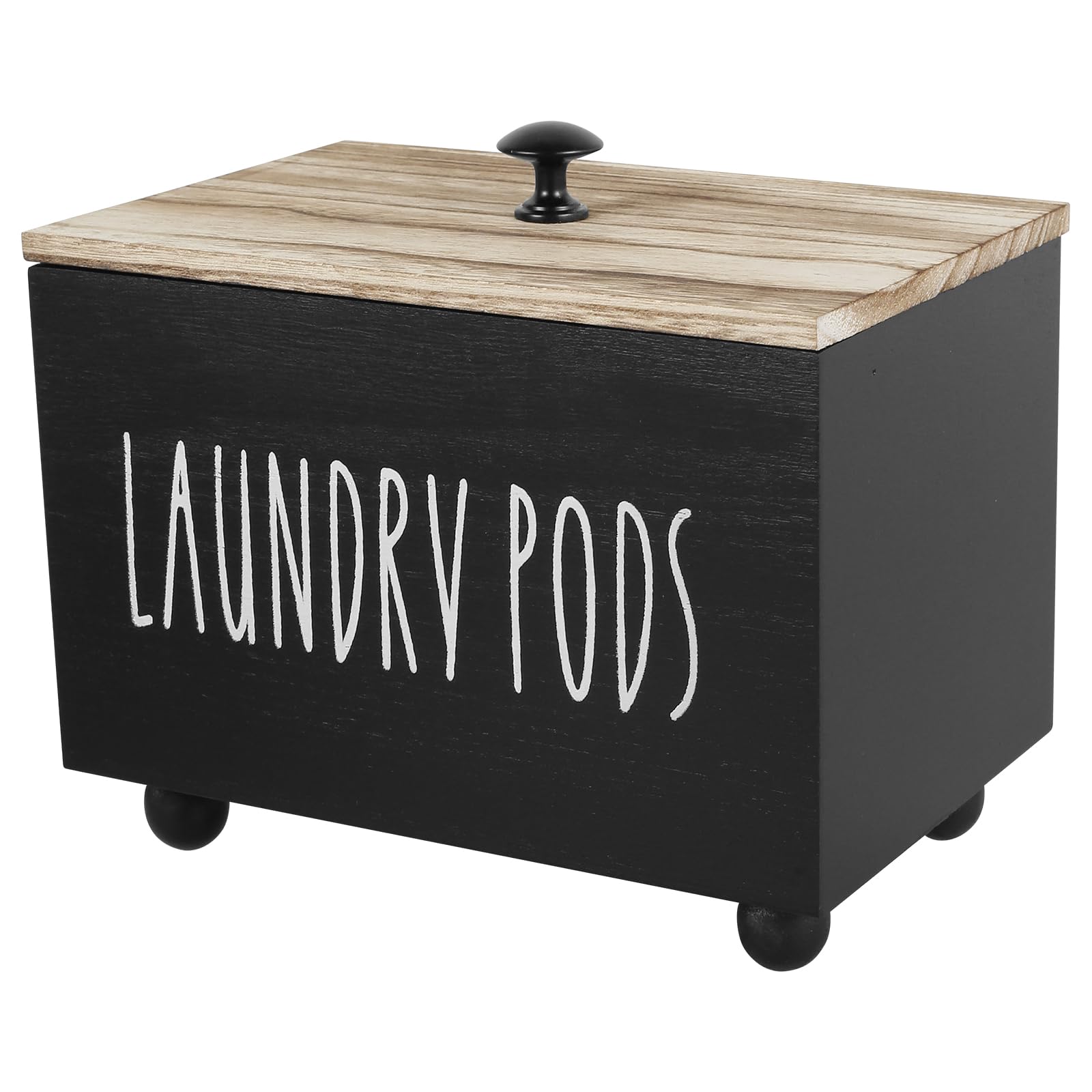 Foppla Black Laundry Pods Storage Container, Wooden Dishwasher Pod Holder With Lid,Laundry Pod Container For Washing Pods, Scent Booster(Black)