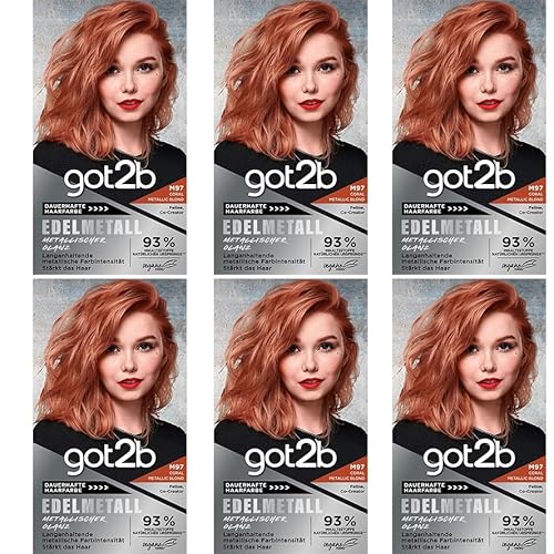 6x got2b Edelmetall M97 Coral Metallic Blond, dauerhafte Haarfarbe für einen kühlen Pastellton stärkt das Haar, Coloration für alle Haarstrukturen, vegane Formel (6er Pack)