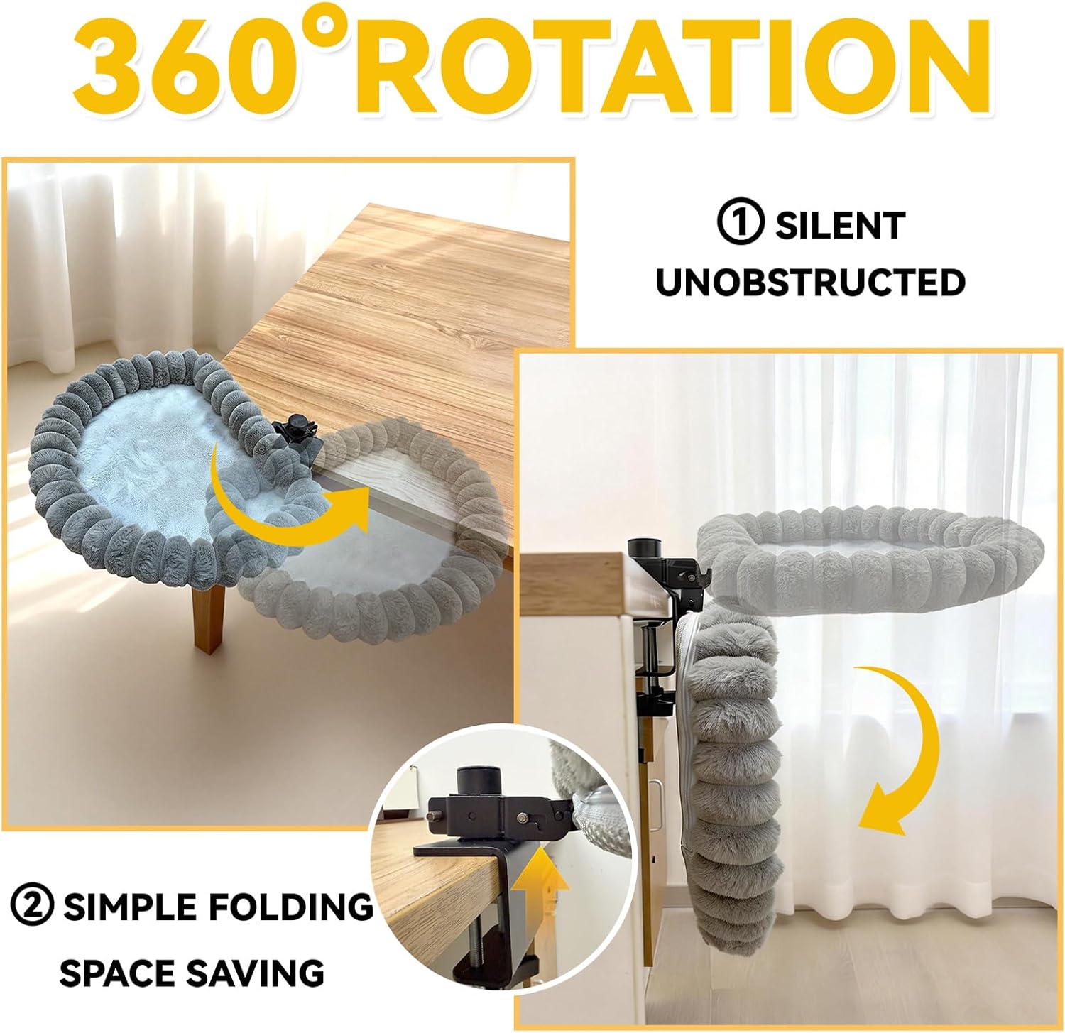 20"x16" Rotatable Foldable Cat Desk Bed - 2 Detachable Washable Mats for Desk Cat Bed, Double Screw Reinforced Support, 50LBS Bearing Capacity | Cat Desk Hammock for Home Office & Gaming Desks