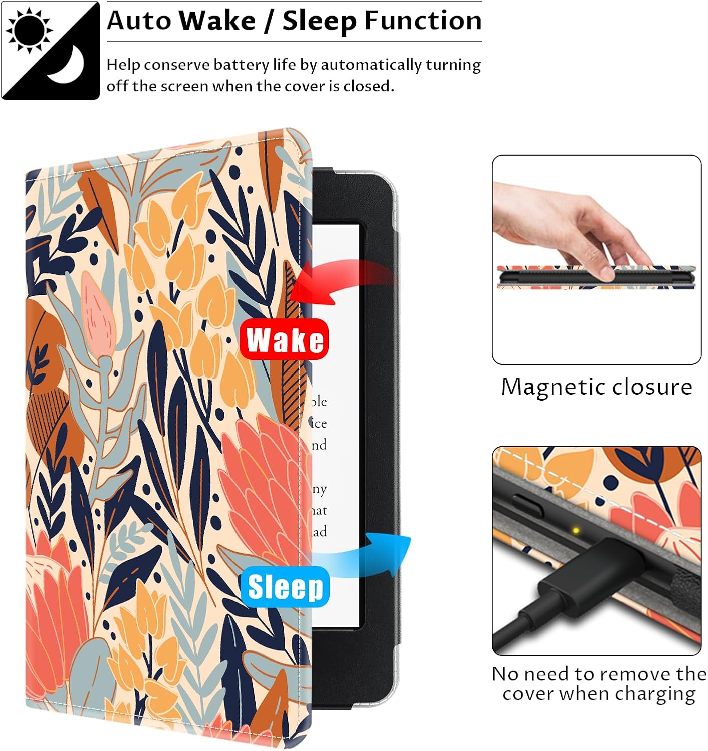 VORI Stand Case for 6" Kindle Paperwhite (Fits 10th Generation 2018 / All Paperwhite Generations Prior to 2018) PU Leather Case Smart Cover with Auto-Wake/Sleep and Hand Strap, Protea
