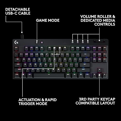 Miniatura 7 de Logitech G PRO X TKL Teclado rápido para juegos con cable sin llave con interruptores analógicos magnéticos, RGB - Negro, teclados para juegos de