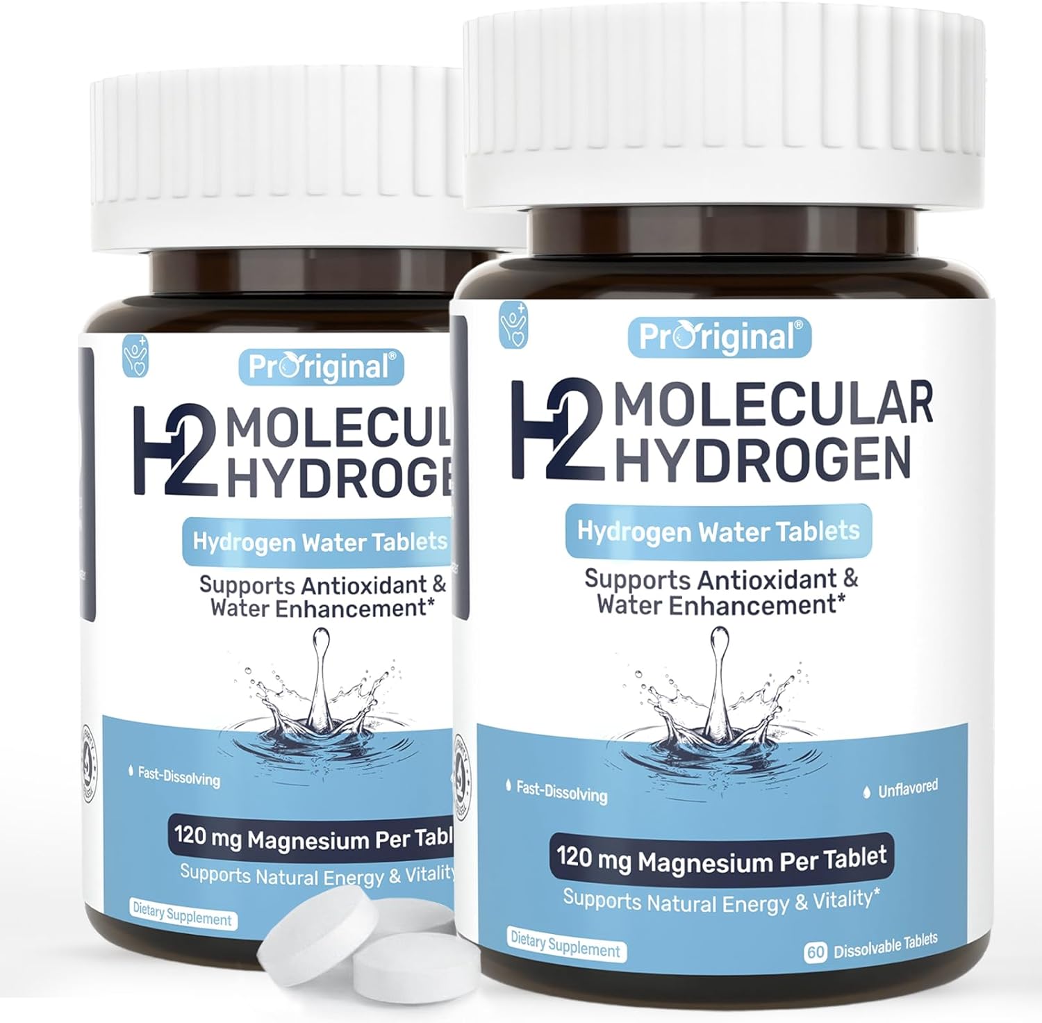 Hydrogen Water Tablets - 12 PPM H2 Molecular Hydrogen - 120 mg Magnesium-Based Reaction System - Supports Antioxidant & Cellular Health, Energy & Brain Function - Non-GMO, Unflavored - 120 Tablets