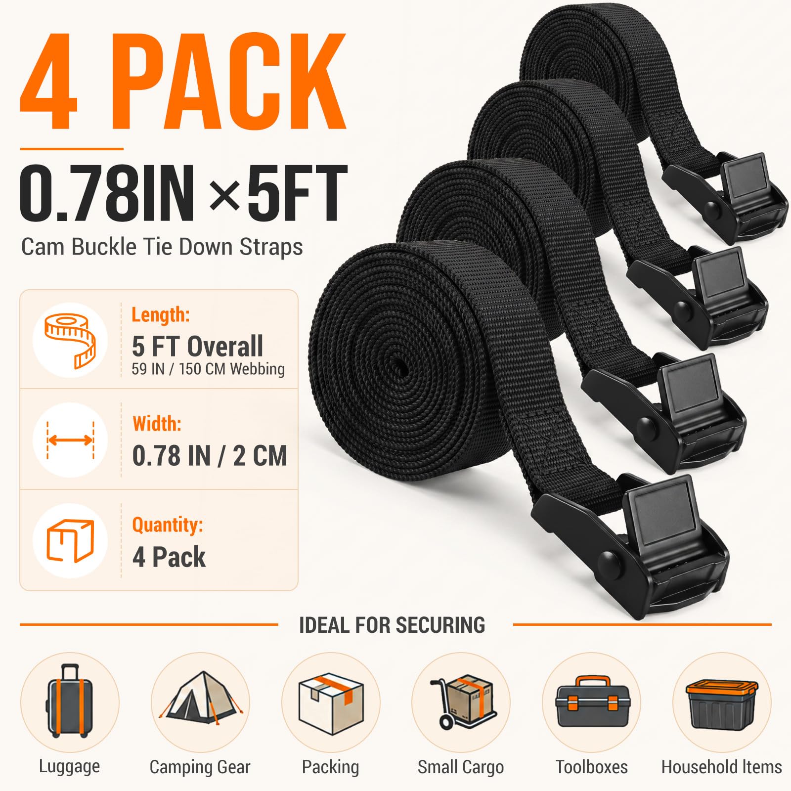 Lashing Straps with Buckles - 4 Pack -2