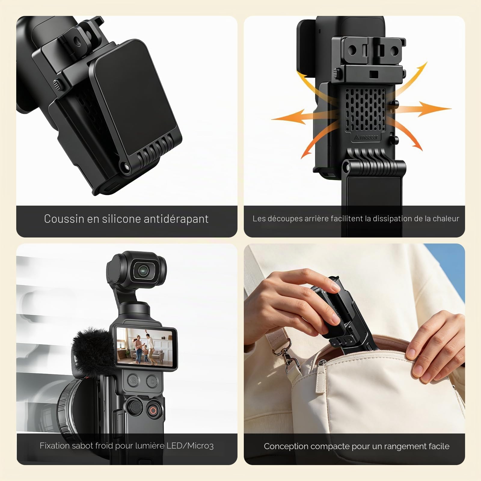 AMAZEAR Support magnétique pour DJI Osmo Pocket 4/3, Accessoire Pocket4/3, Adaptateur d'extension magnétique, Support de boîtier à succion Aimant sur Bureau, Surface Verticale, Ajustable à 180°