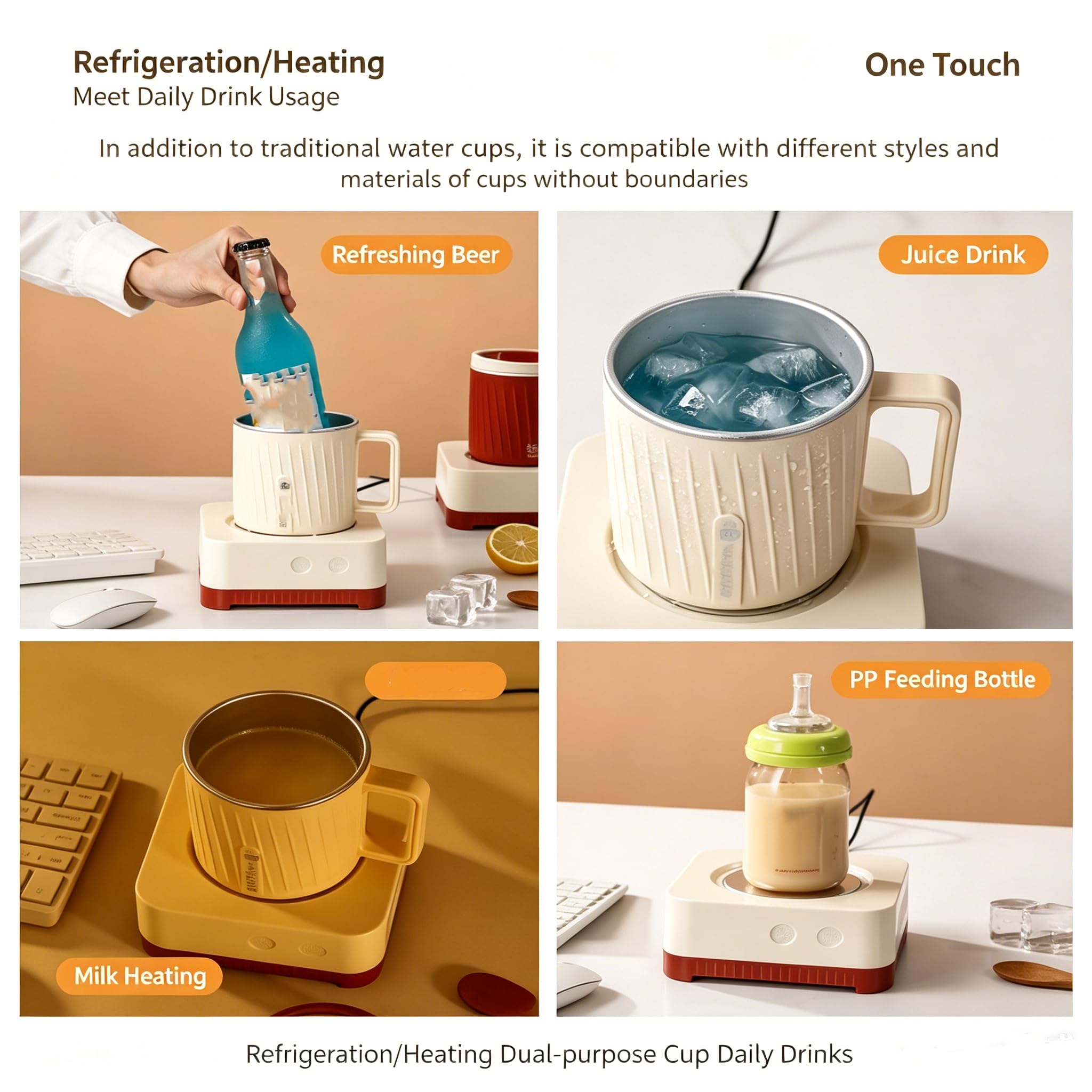 Vaso Enfriador De 500 Ml, Enfriador Electrónico De Botellas con Base Calefactable, Enfriamiento/Calentamiento Rápido Y Encendido con Un Solo Clic, Enfriador para Portavasos De Coche, Hogar, Ofici Red