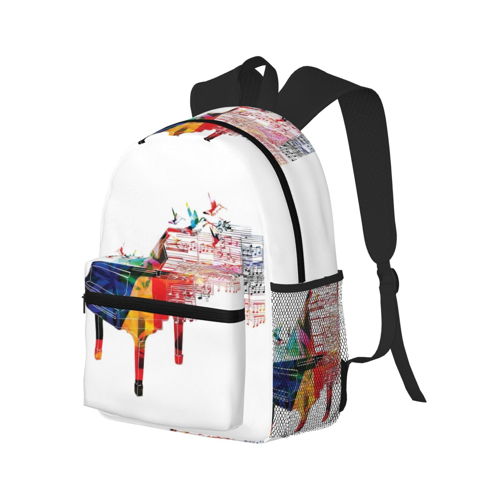 Zaino da viaggio leggero con stampa musicale con tastiera e pianoforte colorato