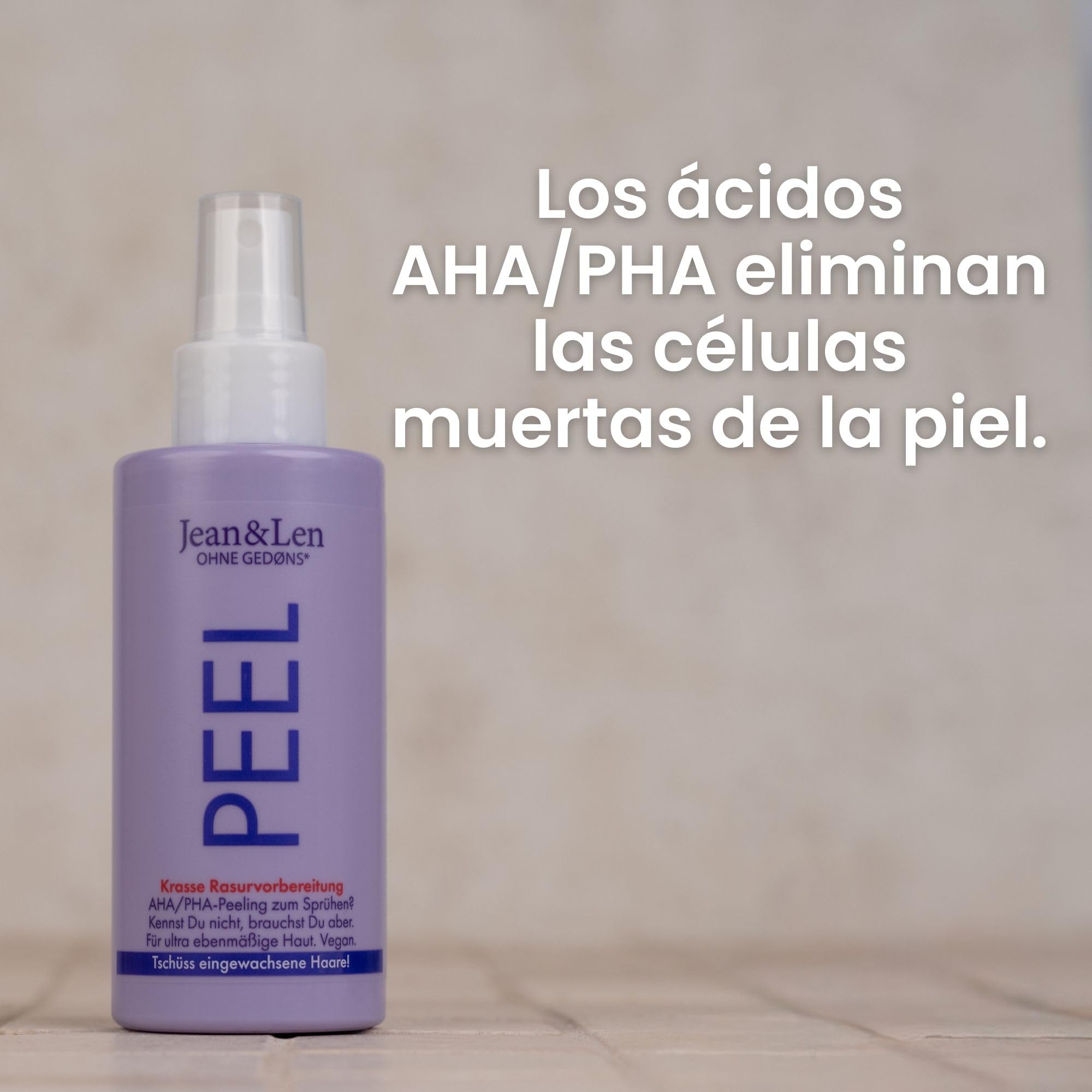 Jean & Len Peeling Líquido Complejo AHA PHA y Ácido Hialurónico, preparación ideal de la piel antes del afeitado, exfolia con suavidad y eficacia, sin perfume artificial, parabenos ni silicona, 150 ml