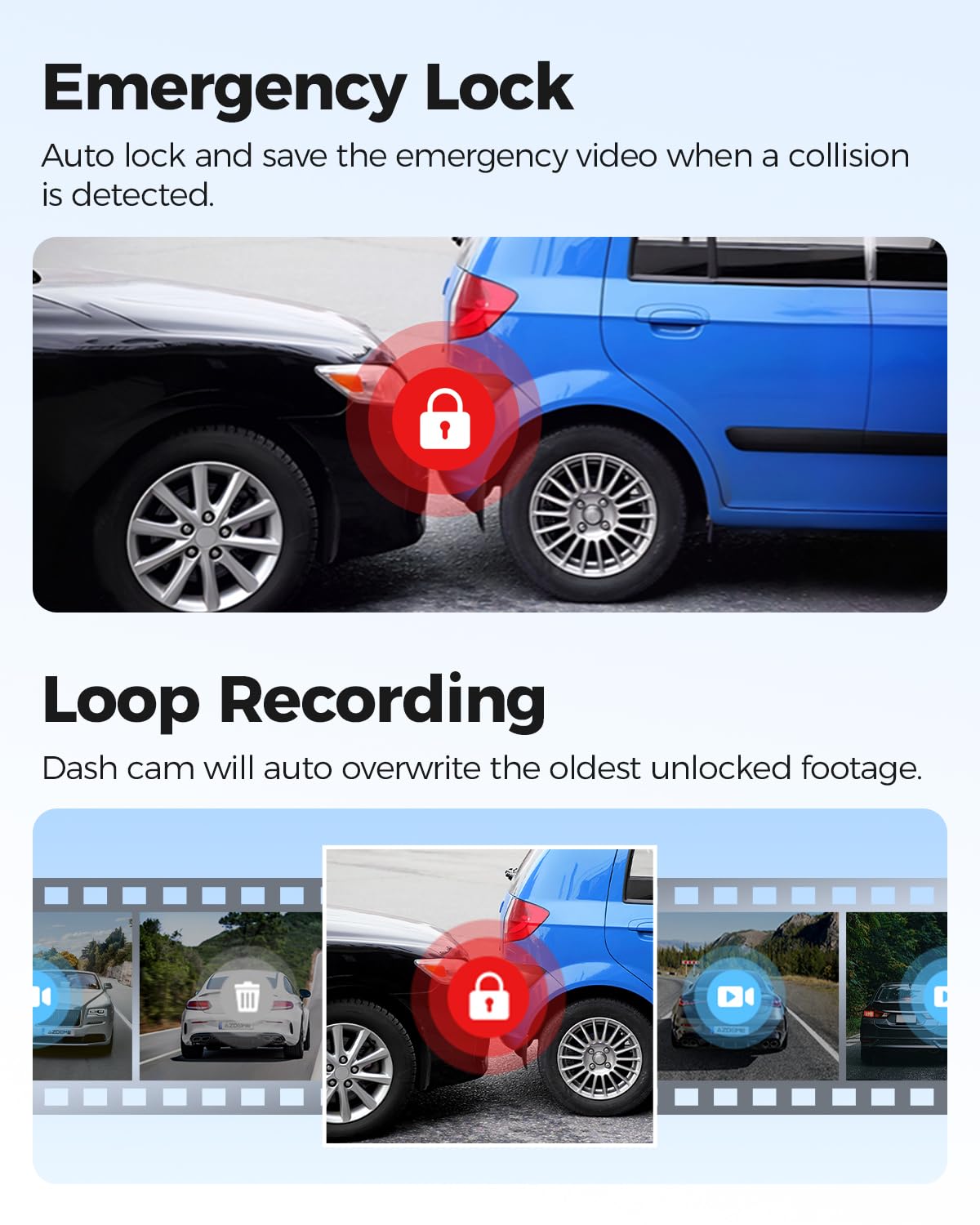 AZDOME 4K Dashcam Voiture Avant Arrière, WiFi GPS Caméra Embarquée Voiture avec Carte SD 64G, ADAS, Camera Voiture Vision Nocturne, WDR, G-Capteur, Mode Stationnement 24H, Enregistrement en Boucle