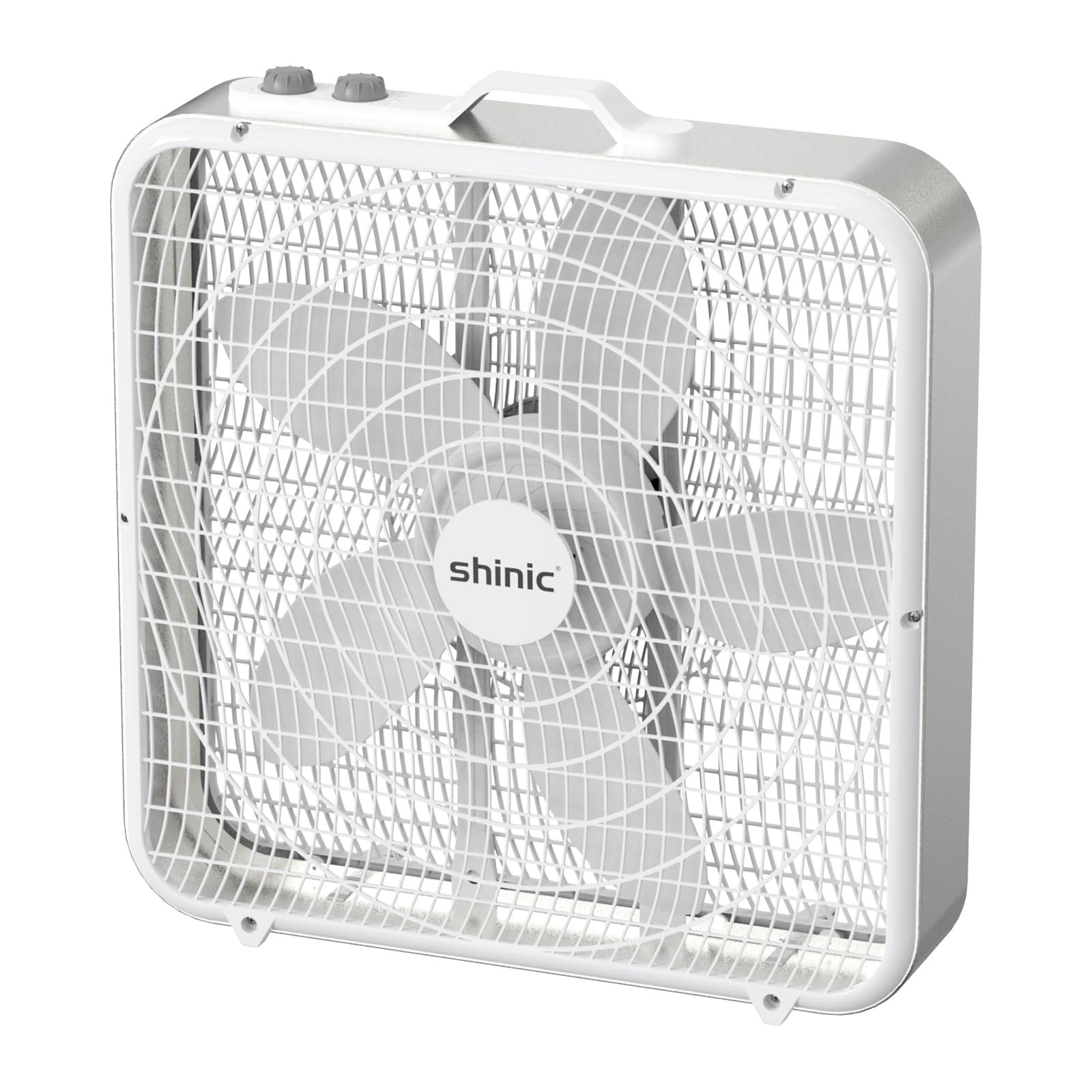 shinic 50,8 cm Kastenventilator mit Thermostat, 3-Gang-Metallrahmen, Fensterboxventilator mit Tragegriff und rutschfesten Füßen, automatische Temperaturregelung, Kühlventilator für Schlafzimmer