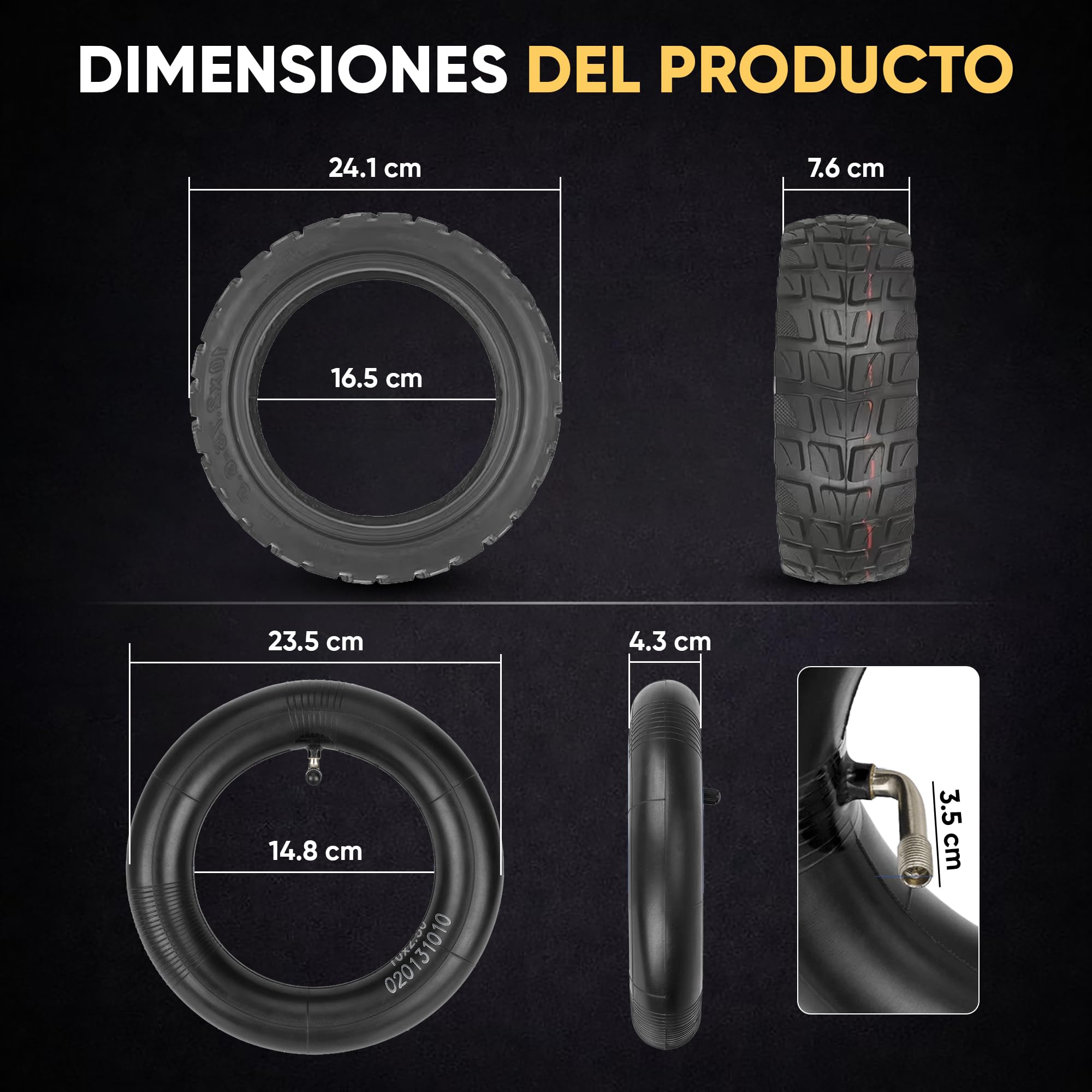 ANSENI Neumatico Cubierta 10x2.75-6.5 Rueda Todoterreno Tubeless para Patinete Eléctrico Smartgyro Speedway