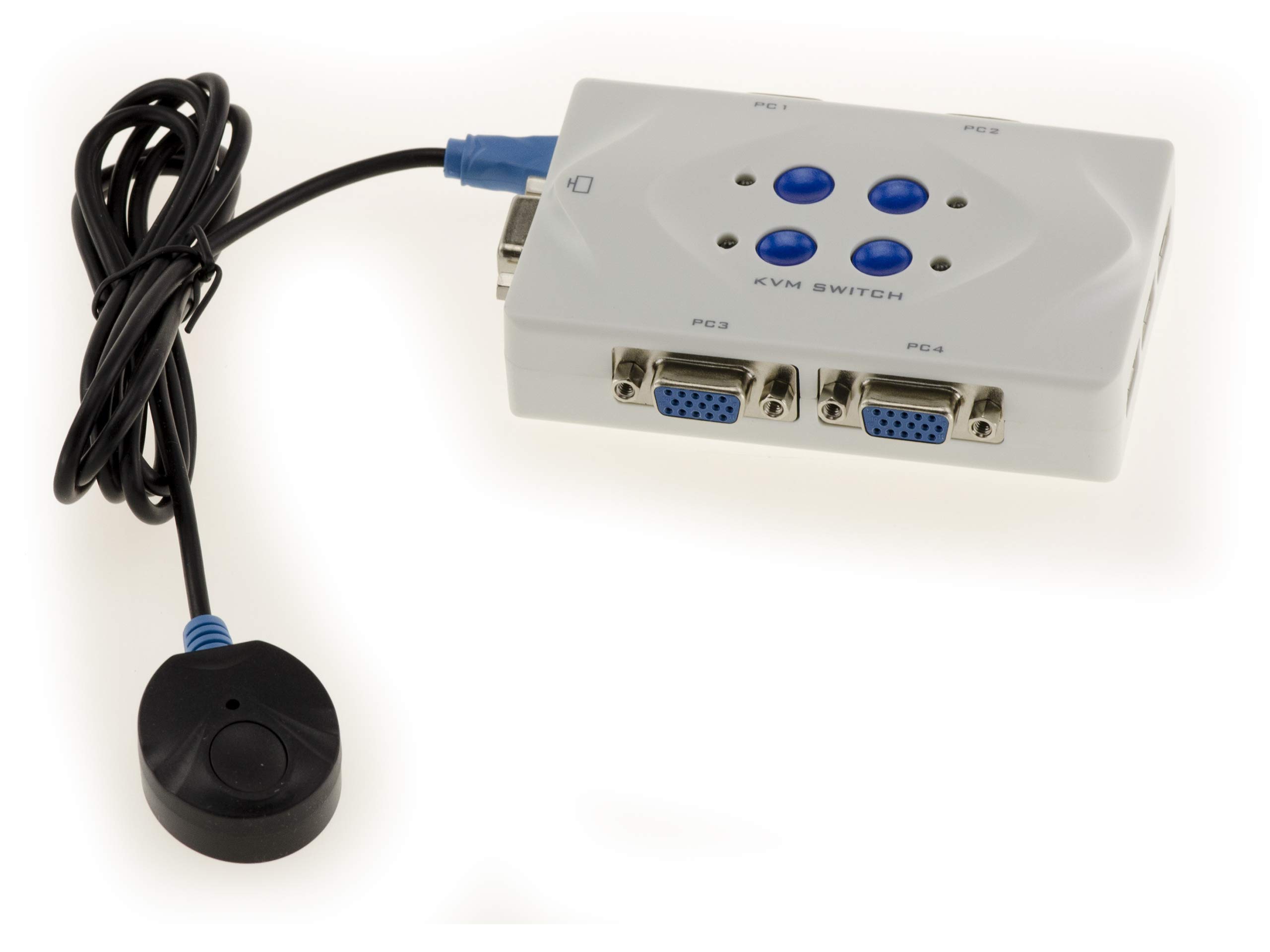 KALEA-INFORMATIQUE Switch KVM per 4 PC. Monitor VGA, tastiera e mouse USB, con telecomando e cavi KVM in dotazione.