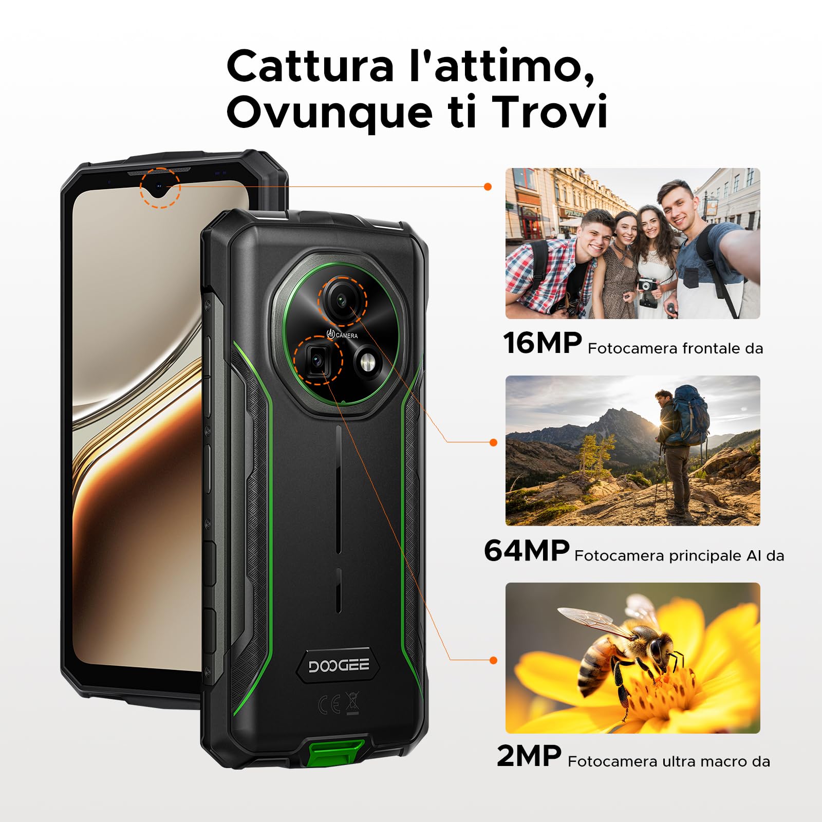 Fire 7 Rugged Smartphone 5G Android 15, 16GB+256GB/2TB, 13000mAh Telefono Indistruttibile, Gemini AI 64MP+16MP Rugged Phone, MTK 6300 Octa Core/Dual SIM/NFC/GPS/IP68/BT5.2