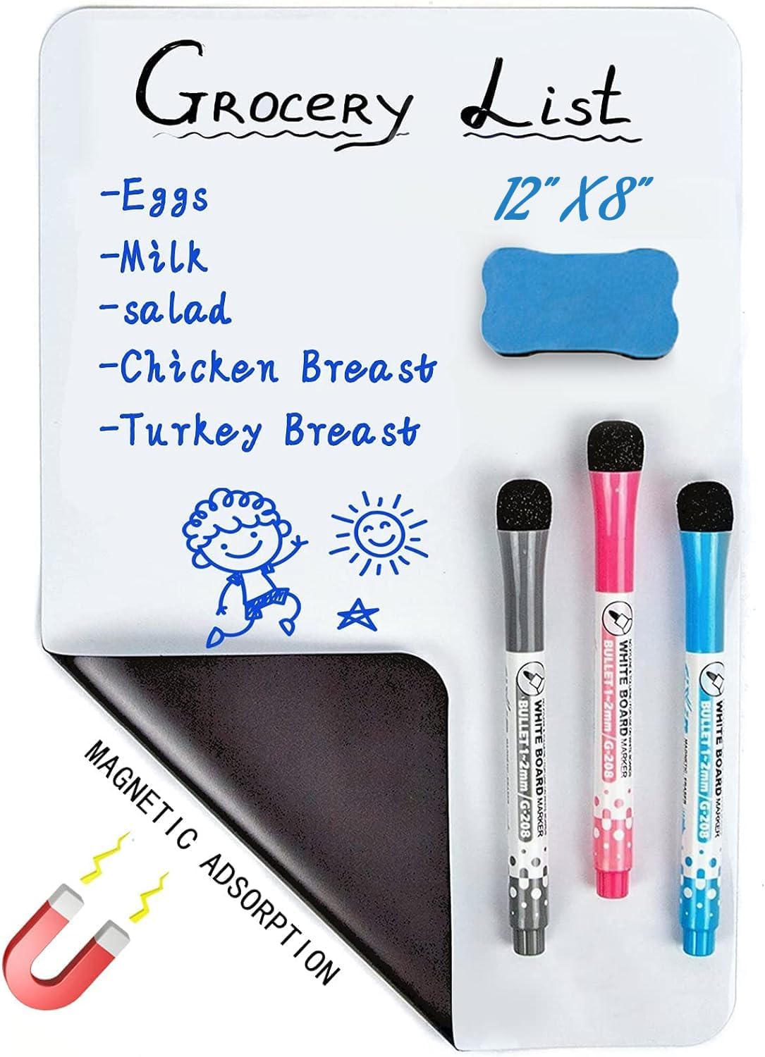 12” X 8”Whiteboard Magnetic Dry Erase Board Self Adhesive for Any Smooth Surface with New Stain Resistant Technology,Home Kitchen Fridge Shopping List and Office Notice Board