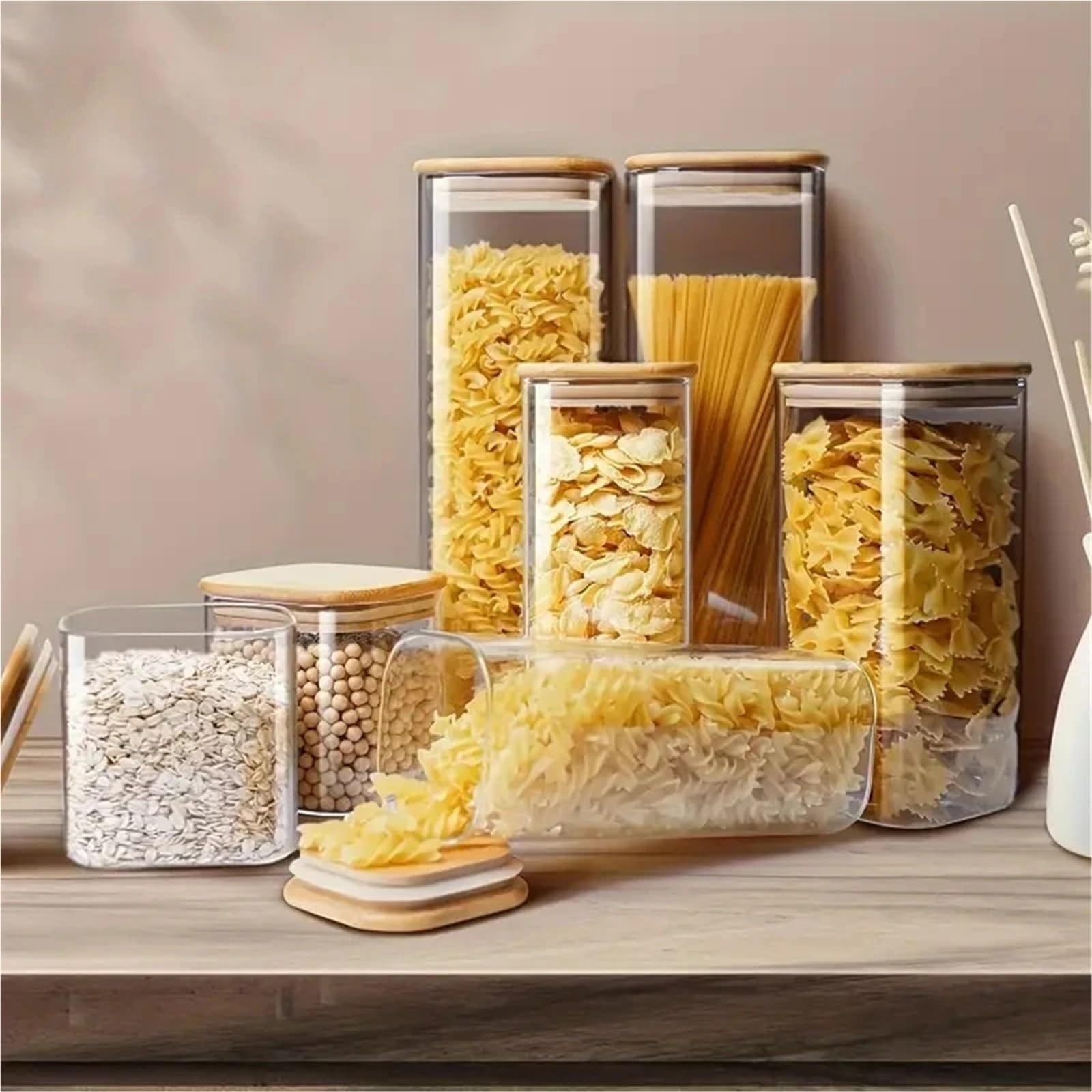 Tarro de almacenamiento para cocina, Tarro sellado de vidrio cuadrado transparente 4x540 ml, caramelos apilables, galletas, frutos secos, cereales, nueces