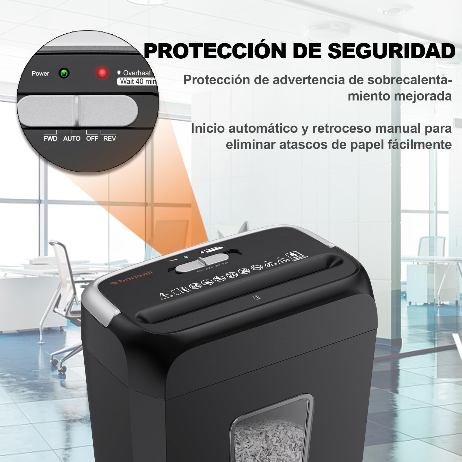 Bonsaii Destructora de Papel, destruye 6 Hojas a la Vez, Puede triturar Tarjetas de crédito y Clips de Oficina, destructora de Papel para casa con un contenedor de residuos de 13 litros, C237-B