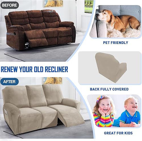 Vista 94 de MAXIJIN - Funda para sillón reclinable de terciopelo de 4 piezas, elástica, afelpada, gruesa y suave, con bolsillo lateral (camello)