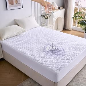 Noiseless Breathable Waterproof Mattress Protector Queen Size Bed Mattress Cover with Deep Pocket 6-18 Depth Soft Thick Anti-Slip