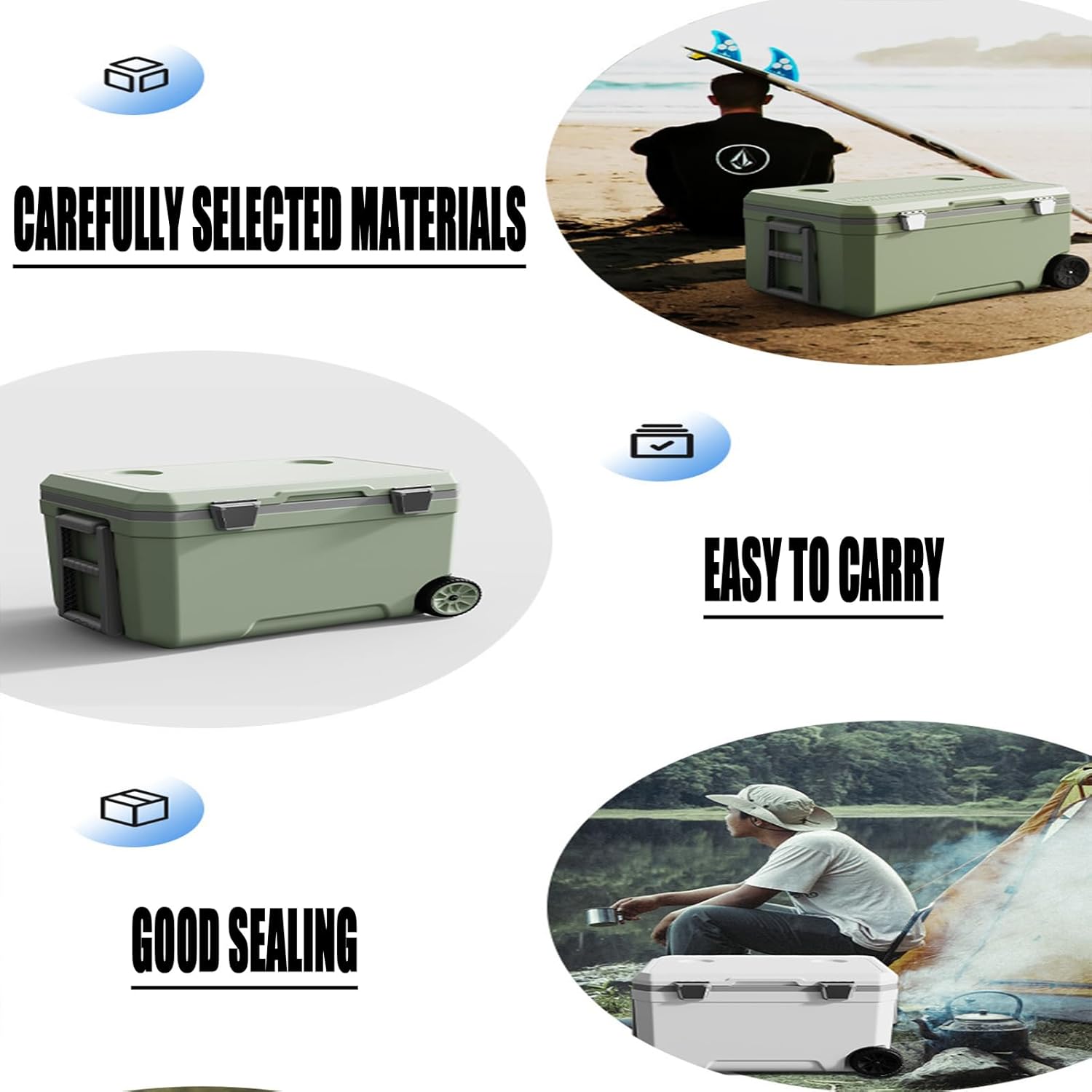 Car Camping Coolers for Benz GLA 2015-2020, Waterproof Portable Cooler, Leak Proof Picnic Insulated Bag, Ultra-Light Premium Ice Chest Box,A-Green-45L