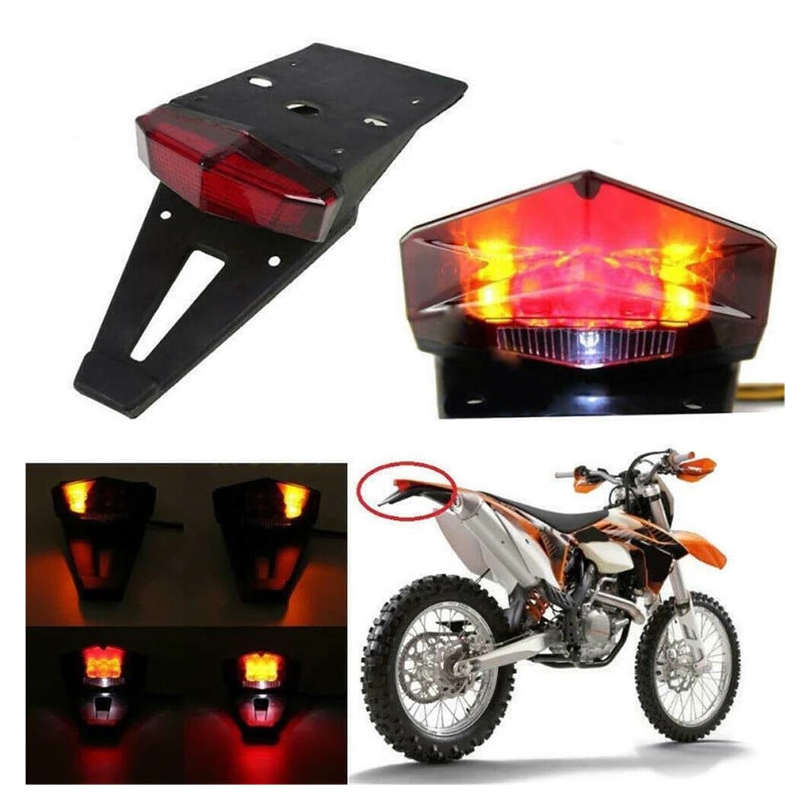 luce posteriore freno stop Supporto universale per fanale posteriore a LED da 12 V per moto, parafango posteriore, luci di stop e luci targa, per moto da cross.(Red)