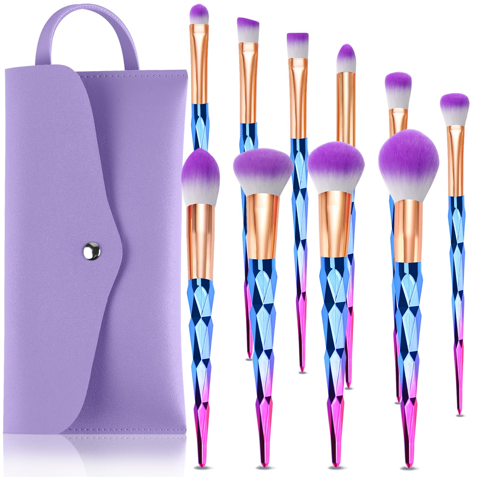 START MAKERS Brochas De Maquillaje, 10 Juego Set De Brochas De Maquillaje Profesional Morado De Mármol Premium Synthetic con Bolsa de Cosméticos