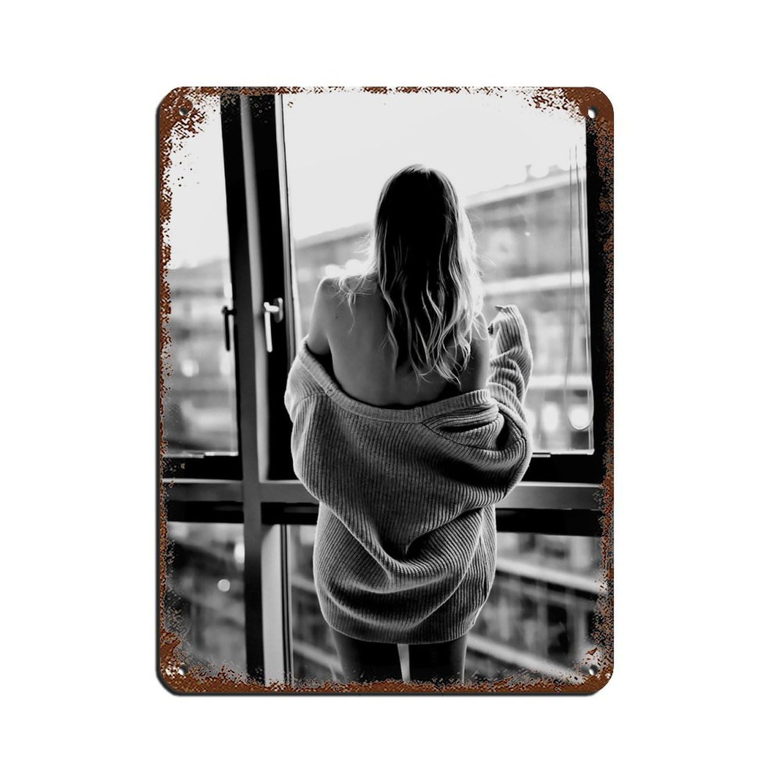 Woman in Window, Feminist Poster Tin Sign Vintage Metal Pub Club Cafe Bar Home Wall Art Decoration Poster Retro 12x16inch(30x40cm)