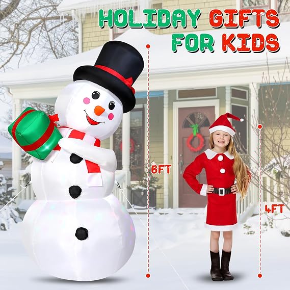 PAETAE Christmas Inflatables, 6FT Christmas Blow Up Snowman, Outdoor Inflatable Christmas Yard Decoration with Rotating LED Lights, Christmas Decor for Home,Holiday,Party,Garden