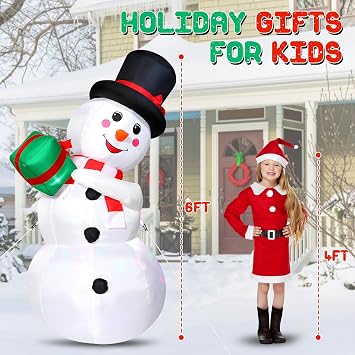PAETAE Christmas Inflatables, 6FT Christmas Blow Up Snowman, Outdoor Inflatable Christmas Yard Decoration with Rotating LED Lights, Christmas Decor for Home,Holiday,Party,Garden