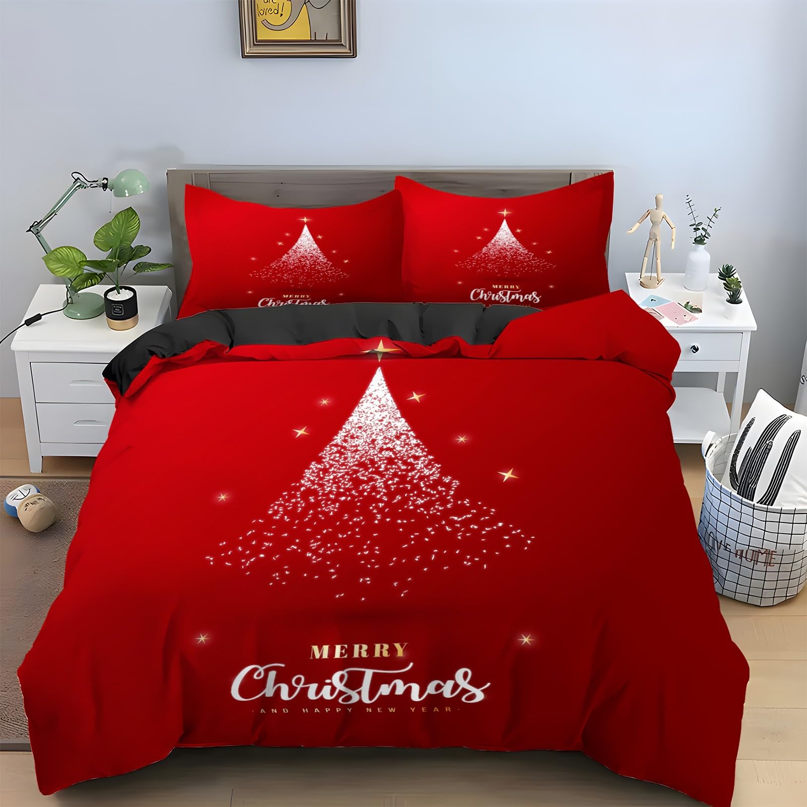 Housse de couette 240 x 260 rouge festif, le cadeau parfait pour réchauffer la chambre à Noël