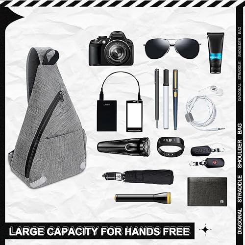 Miniatura 4 de CALACH Mochila bandolera de hombro en el pecho, bolsa cruzada triangular para bicicleta, camping, senderismo, mochila para hombres y mujeres, Gris,