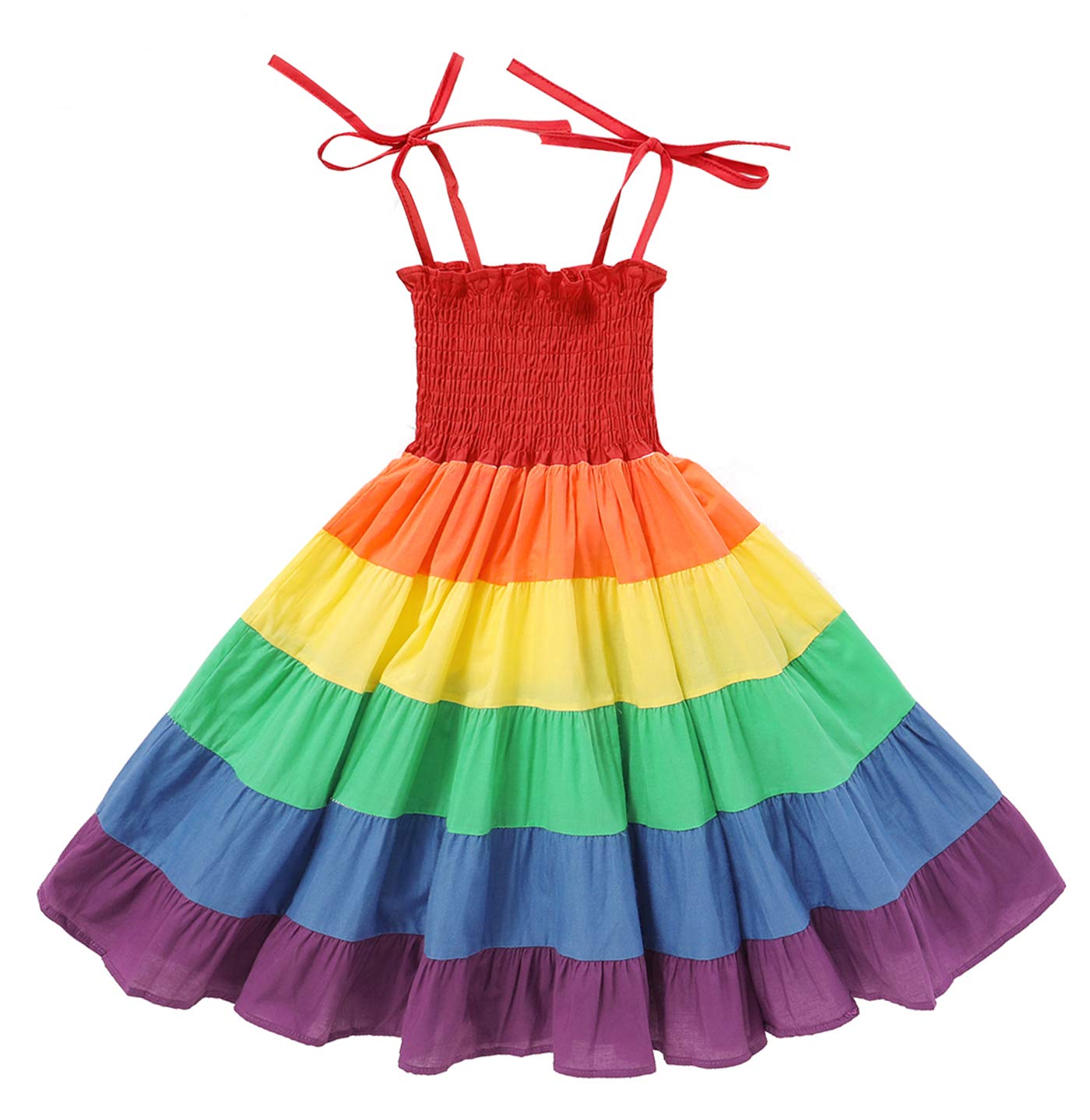 YOUNGER TREEToddler Baby Girls Rainbow Dress Princess Sleeveless Halter Beach Tutu Sundress