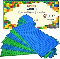 dspitwod 6-Pack 5x10 Inch Blue & Green Baseplates for LEGO-Compatible Brick Building - Pin-Hole Mounting, Durable ABS (16x32 Dots)