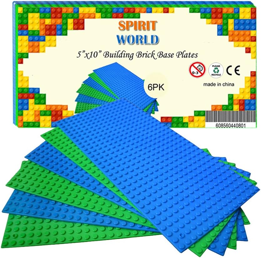 dspitwod Base Plates 5 x10 Inch Variety Baseplates for Brick Block Building Compatible All Major Brands Blue and Green Baseboard with Pin-Hole (6-Pack)