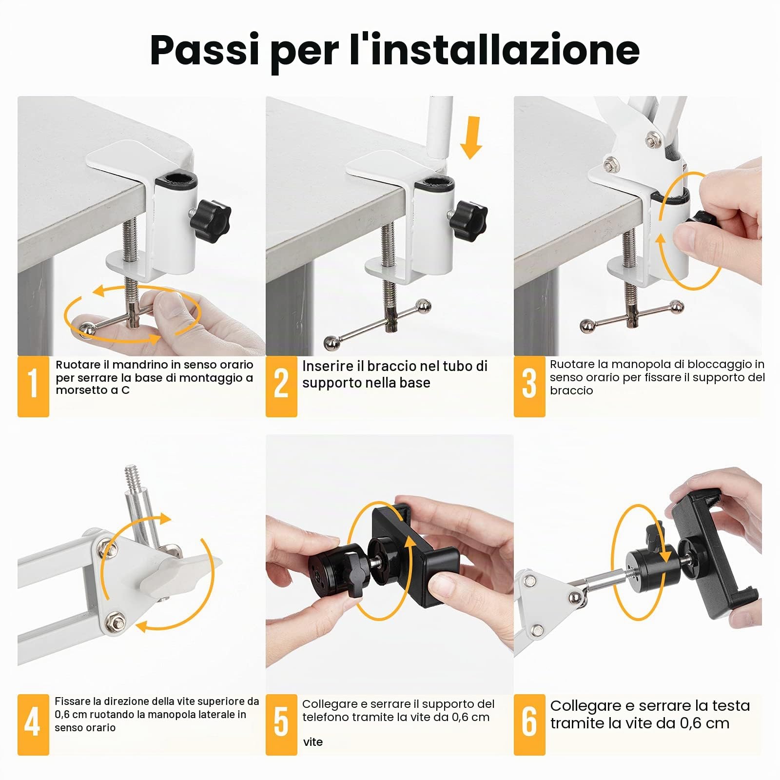 TARION Porta Cellulare Supporto per Telefono Cellulare - Supporto per Video Braccio Articolato Braccio Flessibile per Riprese Fotografiche Piatte Livestream(Bianca)