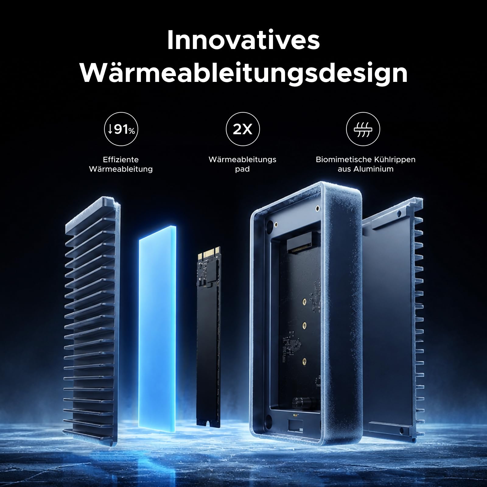 UGREEN 80Gbps M.2 NVMe SSD Gehäuse, NVMe Gehäuse kompatibel mit Thunderbolt 5/4/USB4 bis zu 7000MB/s, M2 SSD Gehäuse kompatibel mit MacBook, Mac mini, Mac Studio 50cm Kabel(SSD Nicht enthalten)